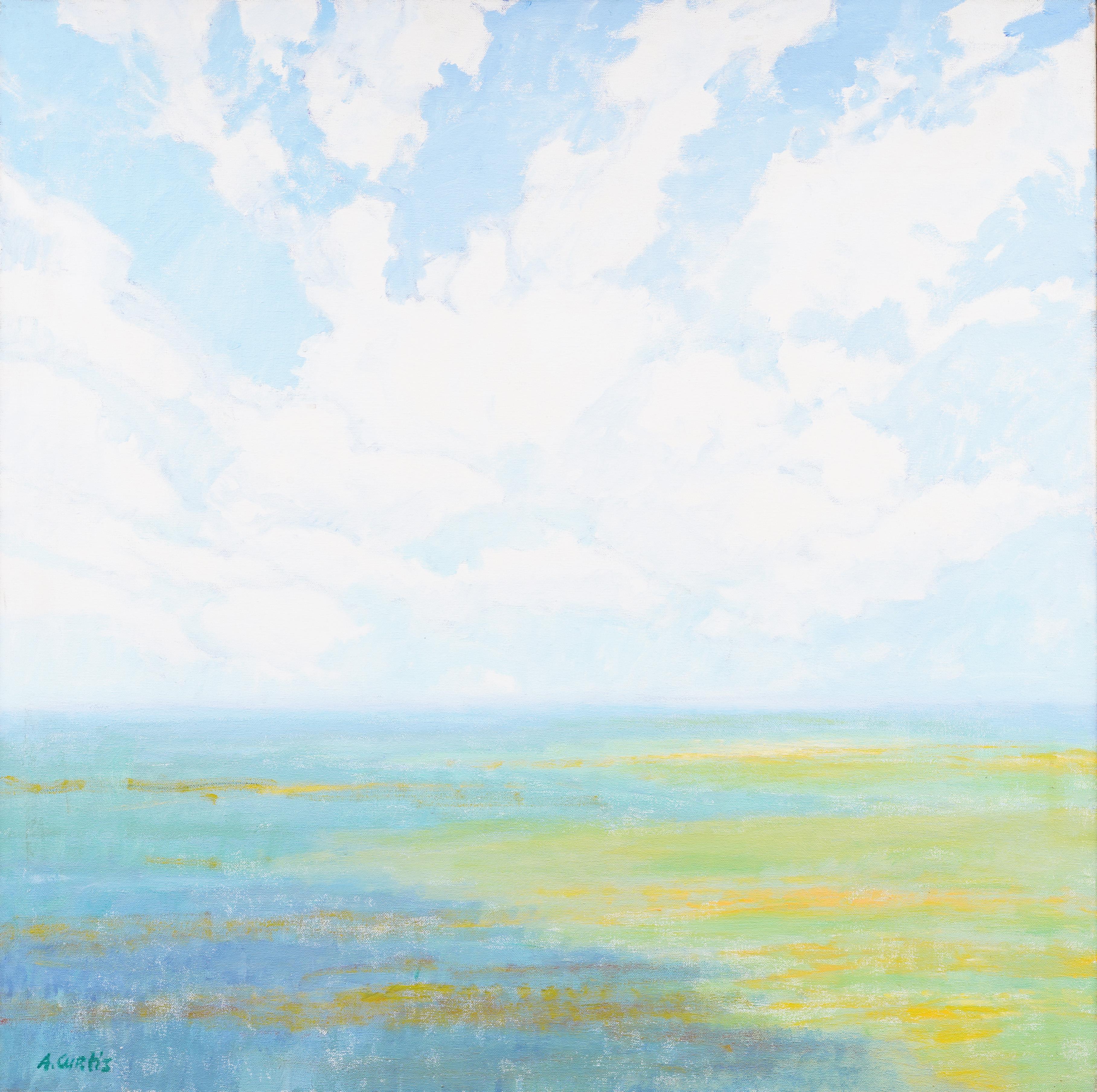 Grande peinture à l'huile impressionniste américaine ancienne, encadrée d'un paysage nuageux - Impressionnisme Painting par Unknown