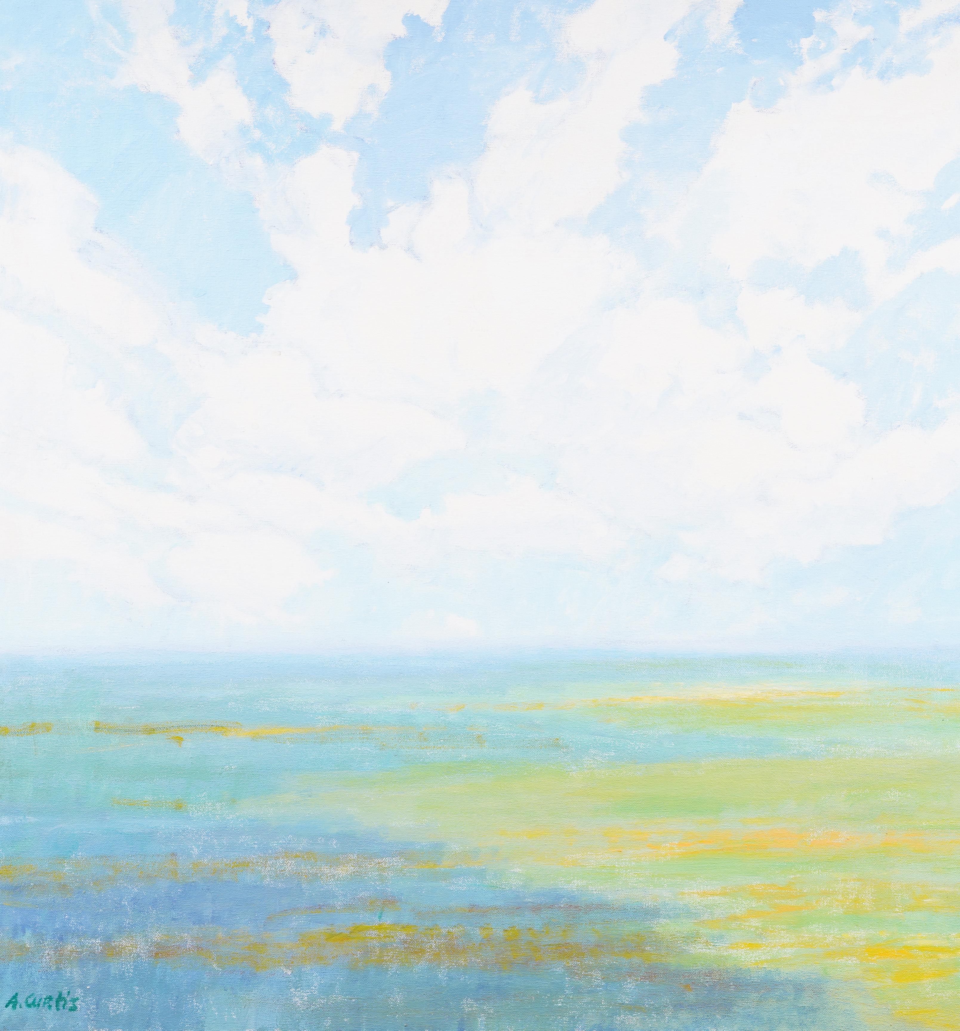 Grande peinture à l'huile impressionniste américaine ancienne, encadrée d'un paysage nuageux en vente 1