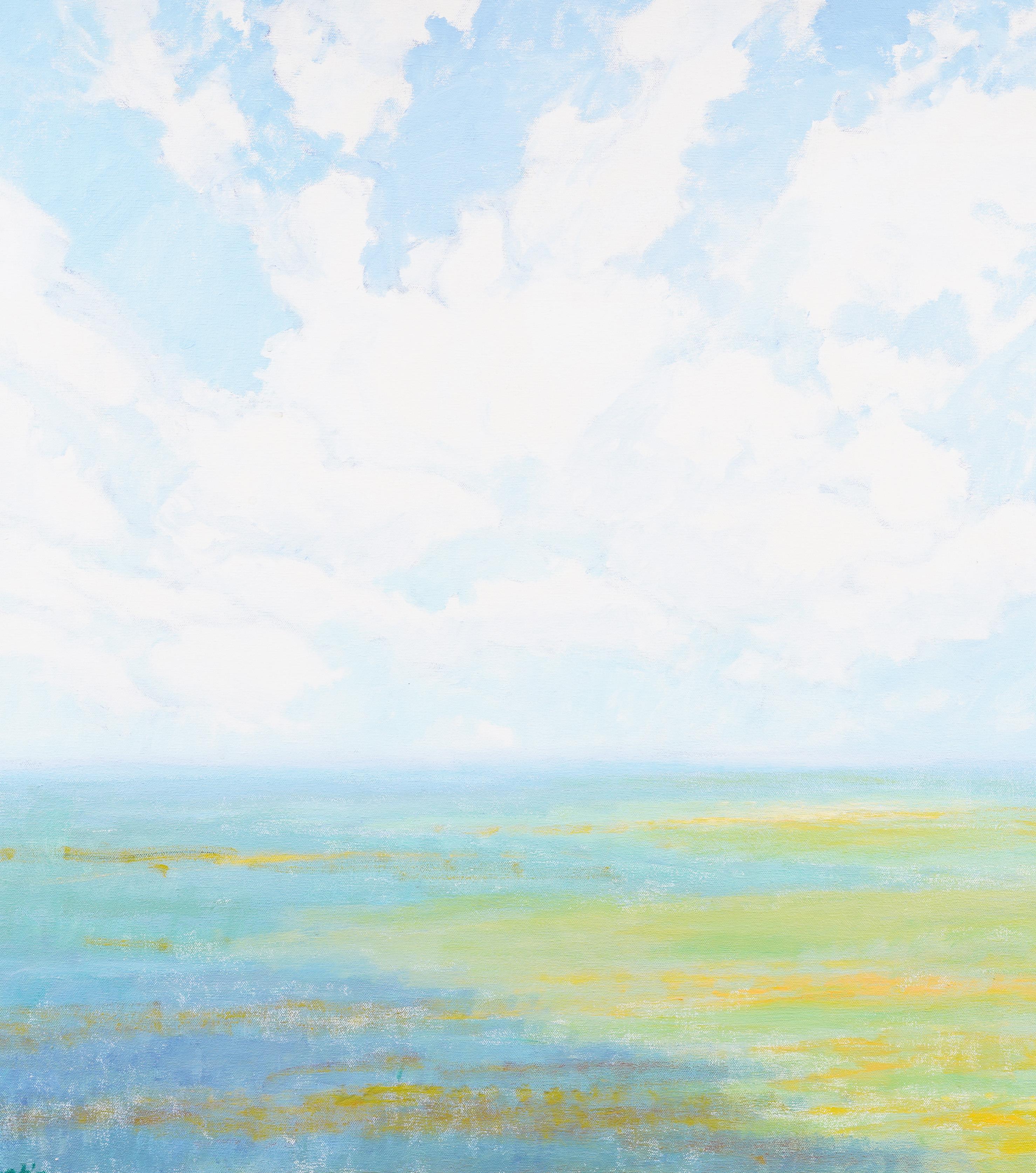 Grande peinture à l'huile impressionniste américaine ancienne, encadrée d'un paysage nuageux en vente 2