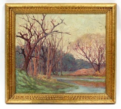 Antike amerikanische impressionistische plein air Ölgemälde Zeitraum Rahmen rosa lila