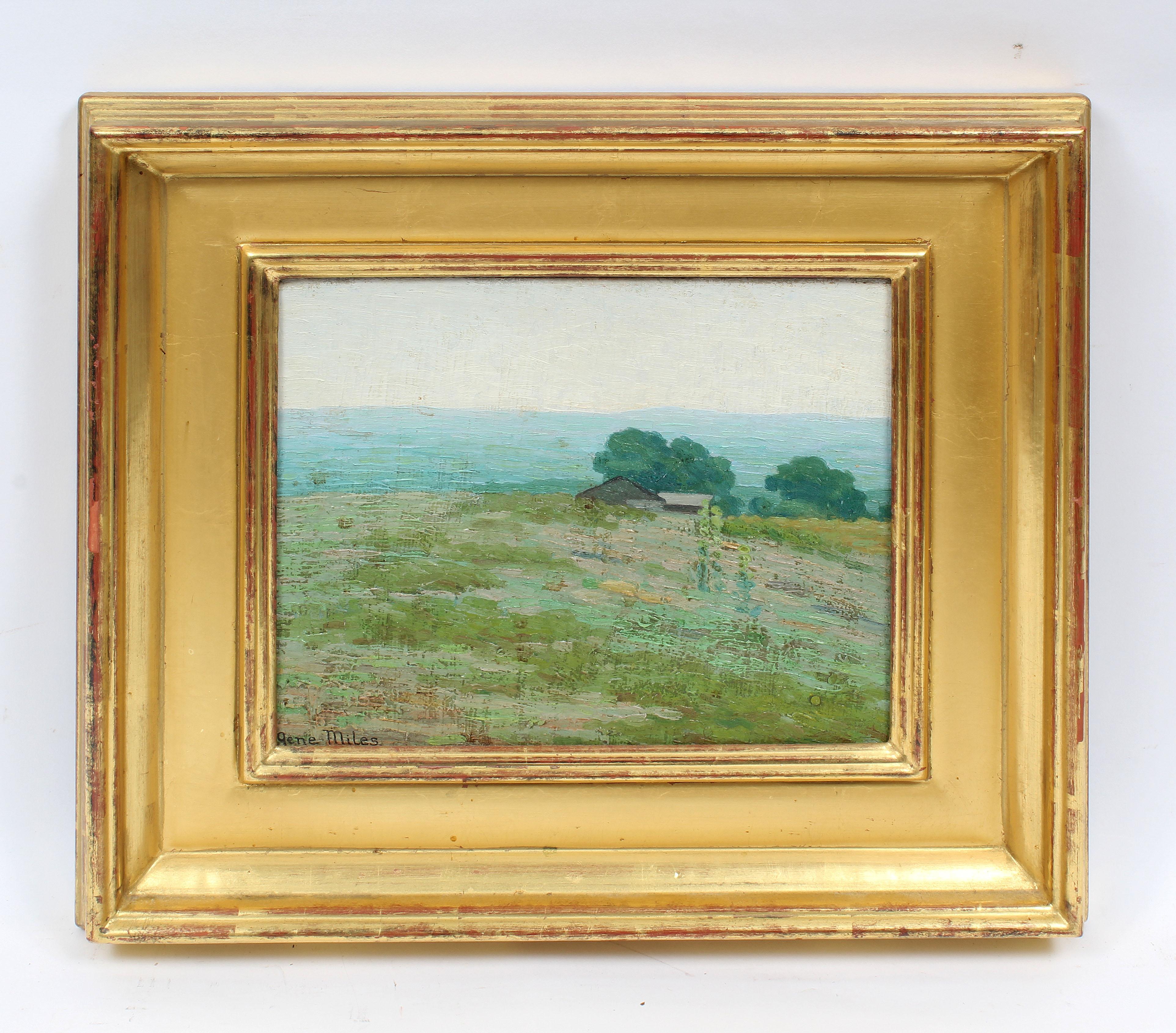 Antique American Impressionist Plein Aire Seaside Landscape Signed Oil Painting - Brown Landscape Painting by Unknown