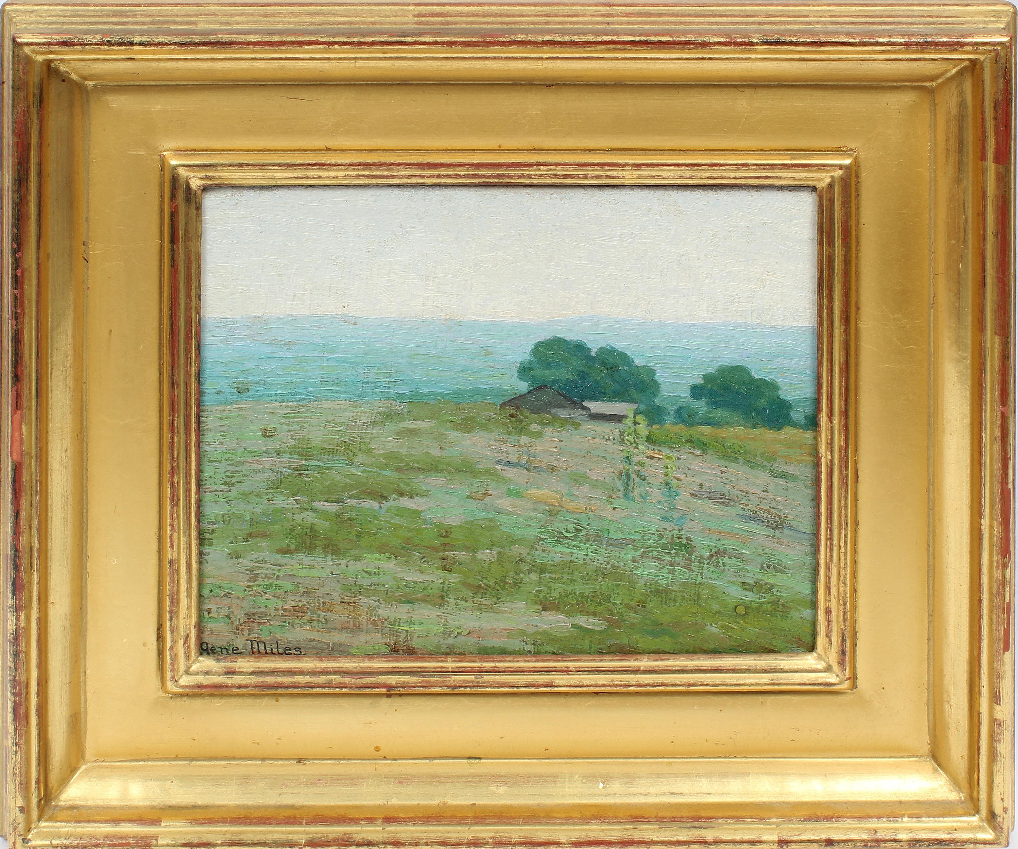 Unknown Landscape Painting - Antique American Impressionist Plein Aire Seaside Landscape Signed Oil Painting