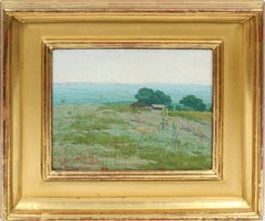 Antique American Impressionist Plein Aire Seaside Landscape Signed Oil Painting