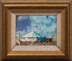 Antique American Impressionist Regionalist Circus Tent Framed Oil Painting