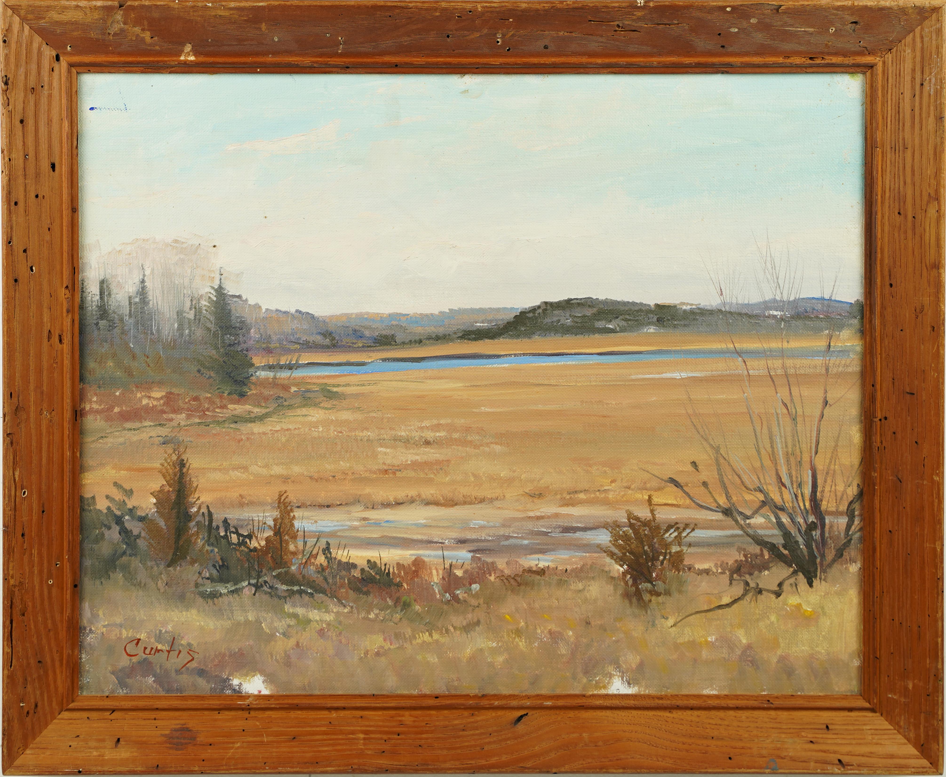 Antique American Impressionist School Signed Framed Fall Landscape Oil Painting - Brown Abstract Painting by Unknown