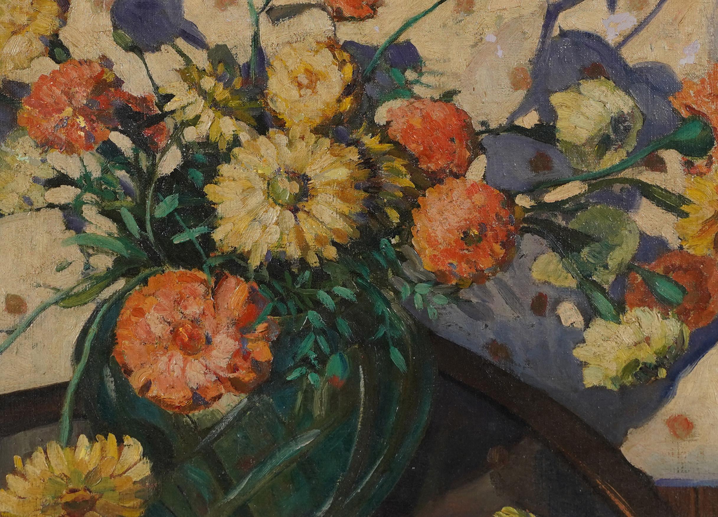 Antique American impressionist flower still life oil painting.  Oil on canvas, circa 1920.  Signé.  Image size 20L x 16H.  Housed in a period giltwood frame.