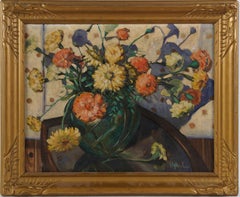 Antique American Impressionist Signed Flower Still Life Oil Painting Great Frame