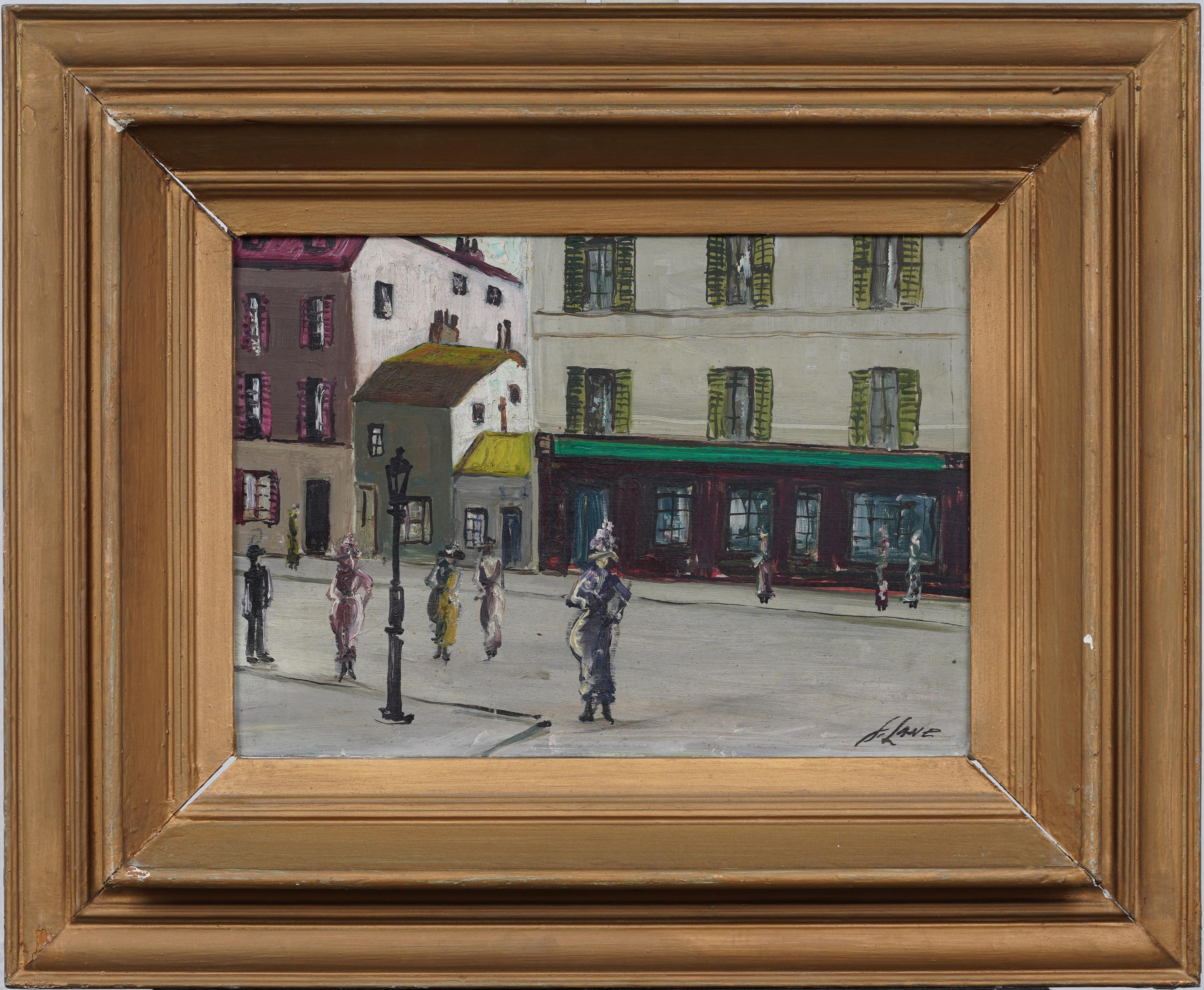 Antico dipinto impressionista americano firmato, incorniciato, di una scena di strada Ashcan - Painting di Unknown