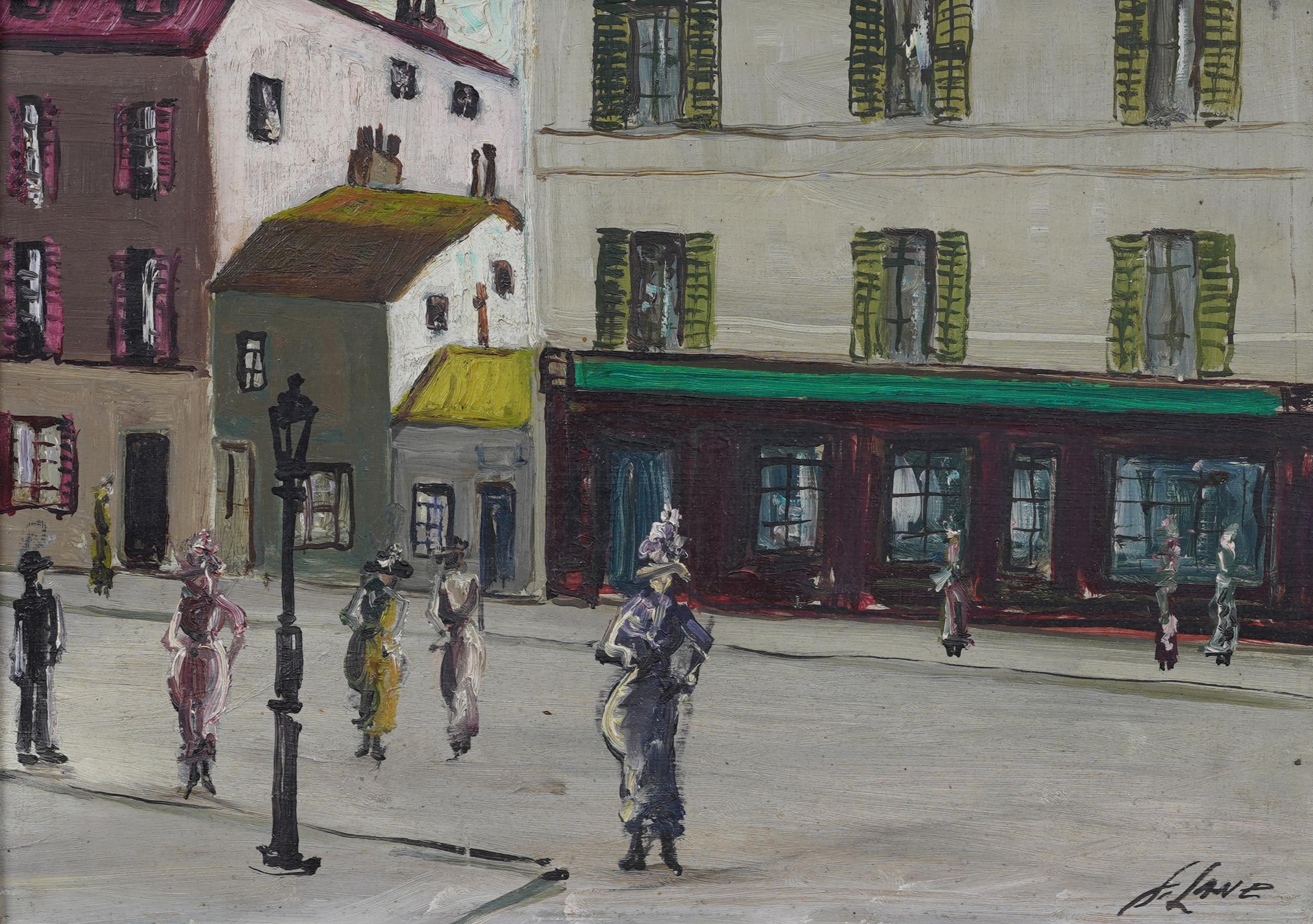 Antico dipinto impressionista americano firmato, incorniciato, di una scena di strada Ashcan - Painting Moderno di Unknown