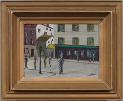 Antique American Impressionist Signed Framed Ashcan Street Scene Oil Painting
