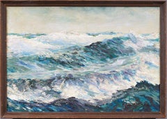 Antiguo cuadro al óleo original firmado por un impresionista americano Paisaje marino Enmarcado