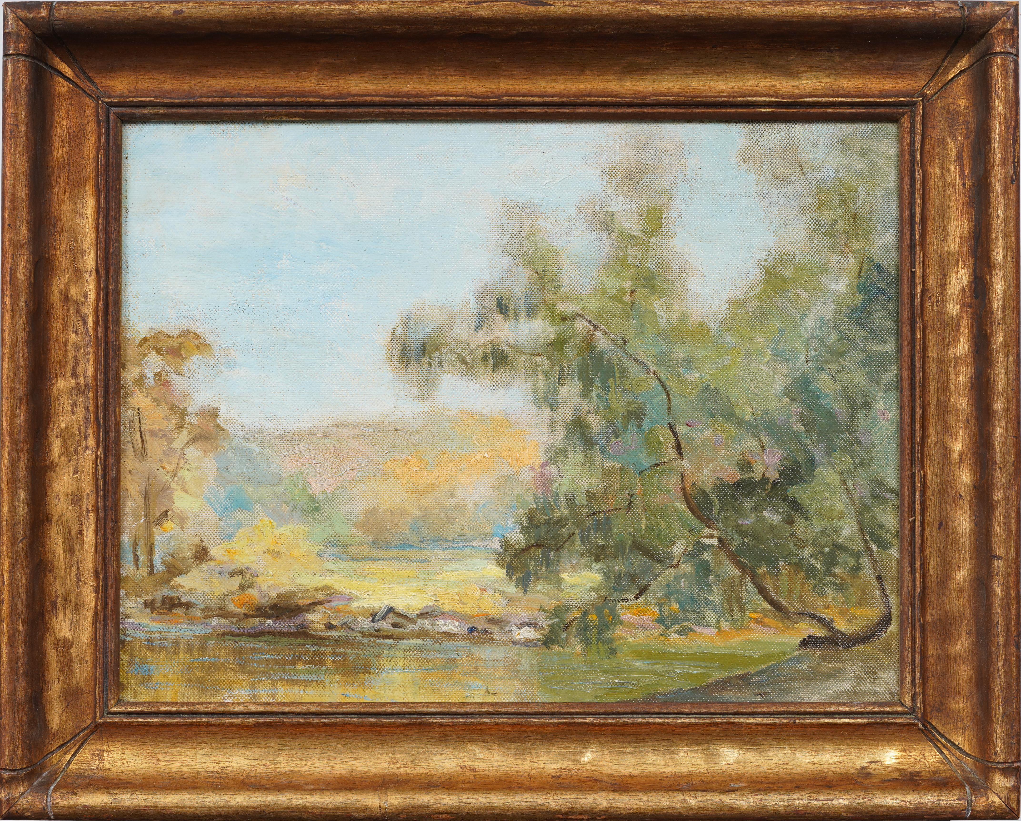 Unknown Landscape Painting – Antique American Impressionist Southern Swamp Framed Oil Painting