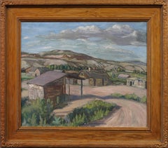 Antico dipinto a olio impressionista americano del paesaggio dello Utah sud-occidentale con cornice