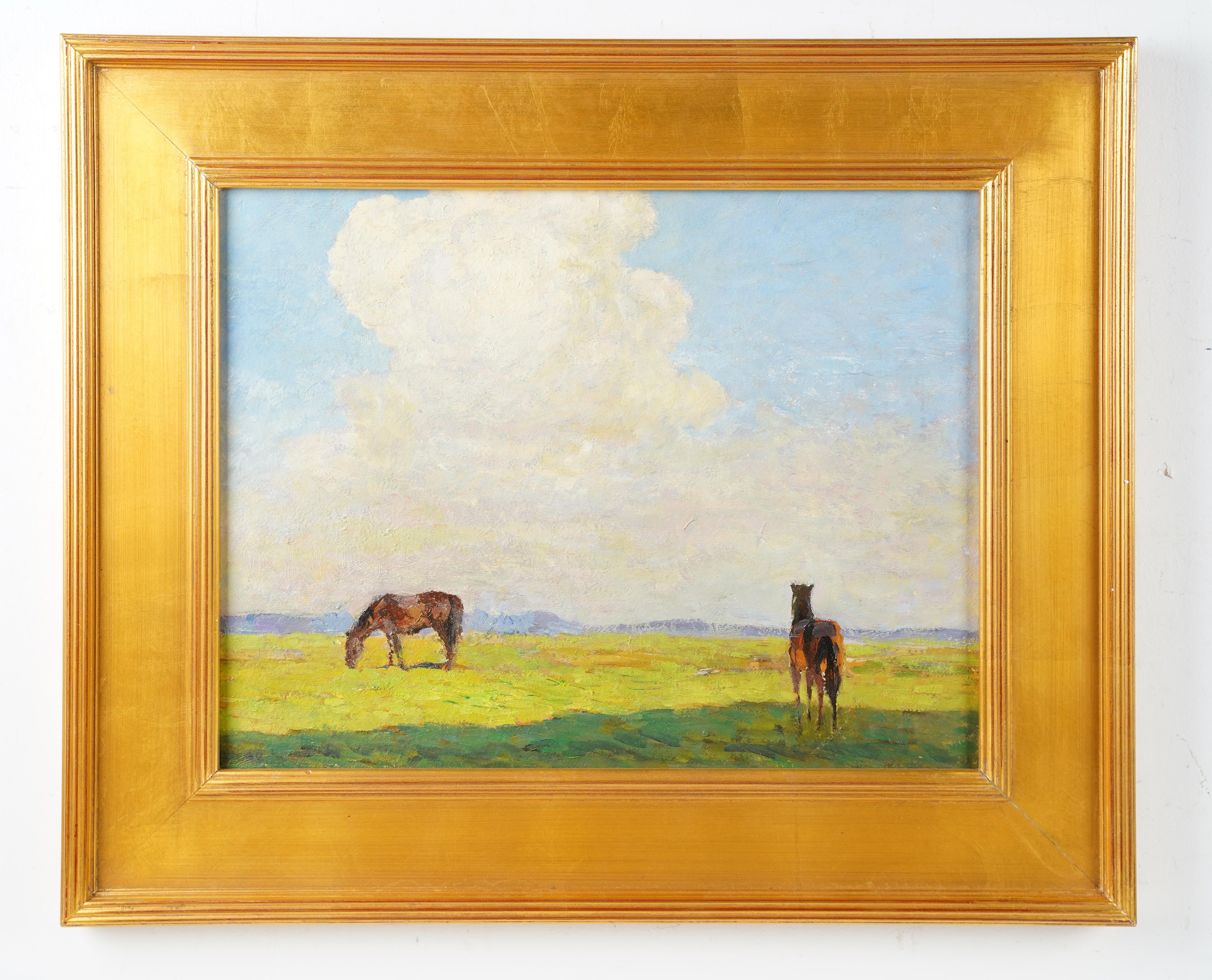 Vintage impressionist oil painting. Oil on board.  Housed in a giltwood frame.  Image size, 18L x 14H.  Signed.
