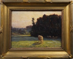 Antique American Impressionist Sunset Luminous 19th Century Cow Landscape Oil Antique American Impressionist Sunset Luminous 19th Century Cow Landscape Oil
