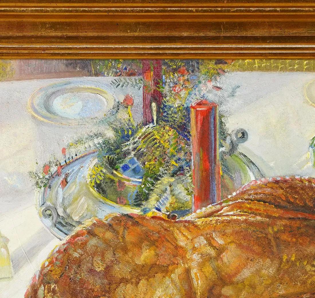 Antikes amerikanisches impressionistisches Stillleben, Thanksgiving Turkey Dinner, Stillleben im Angebot 2