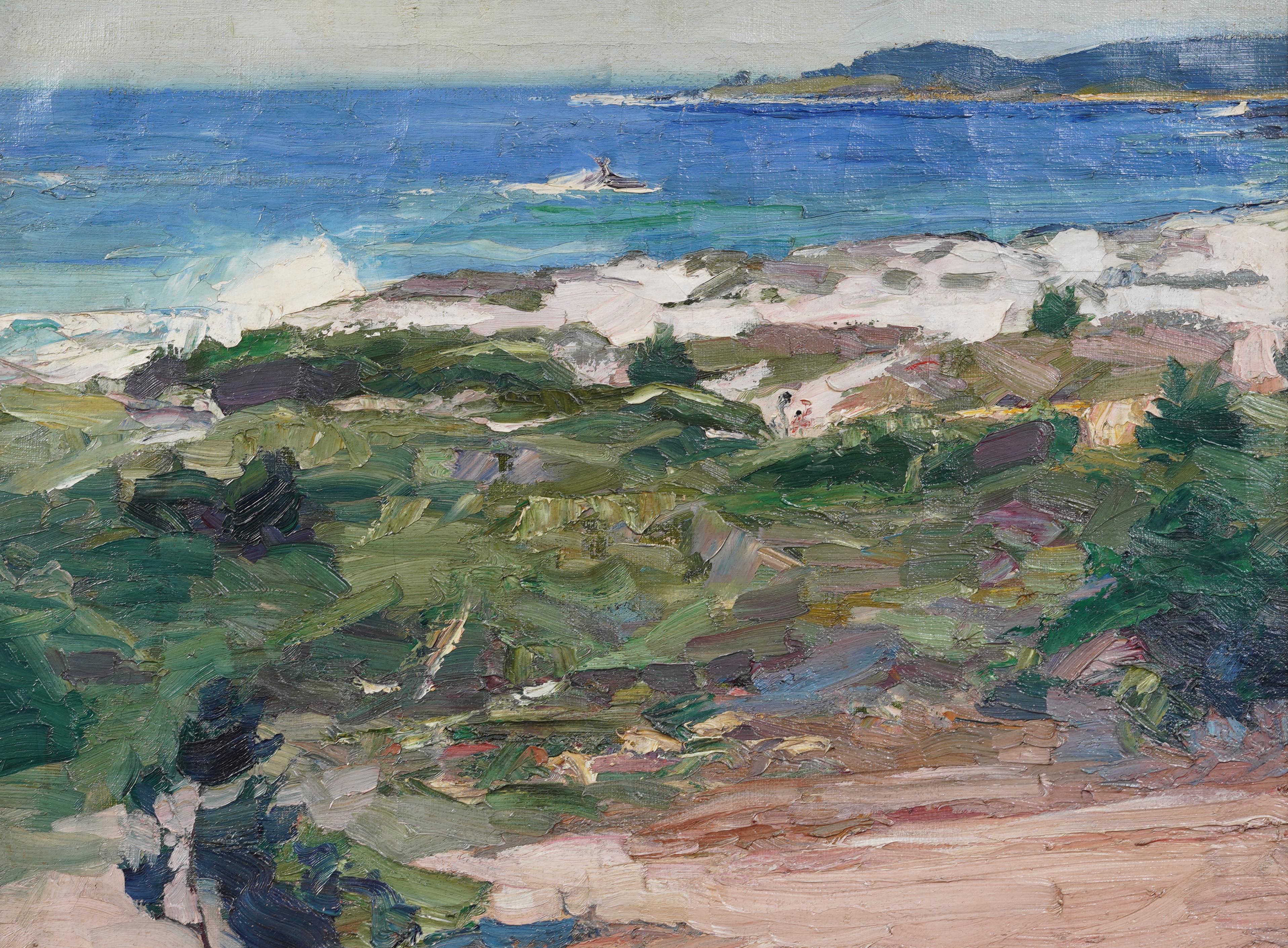 Antico dipinto a olio di paesaggio marino incorniciato, impressionista americano, con spessore dell'impasto - Painting Impressionismo di Unknown