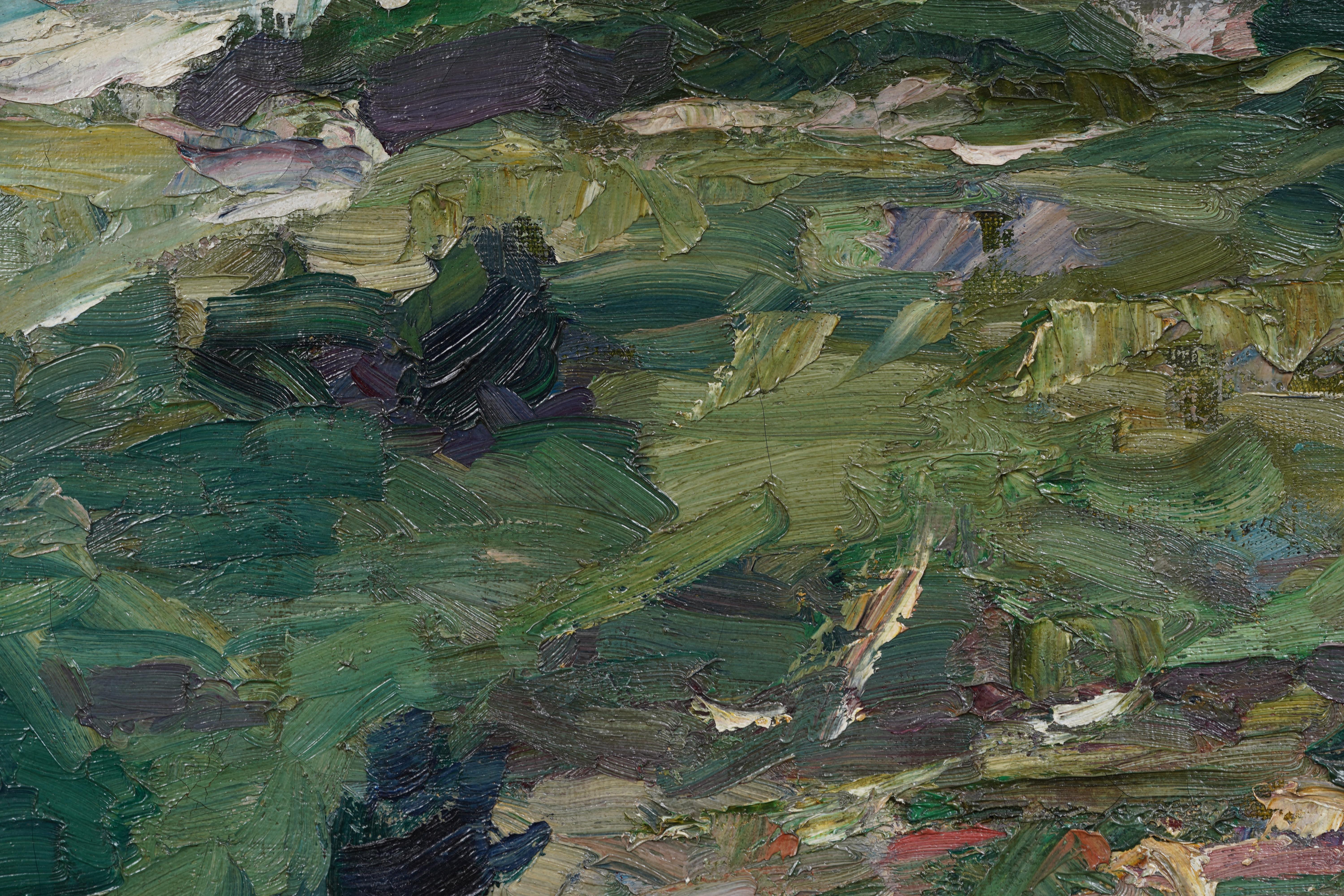 Antico dipinto a olio di paesaggio marino incorniciato, impressionista americano, con spessore dell'impasto 1