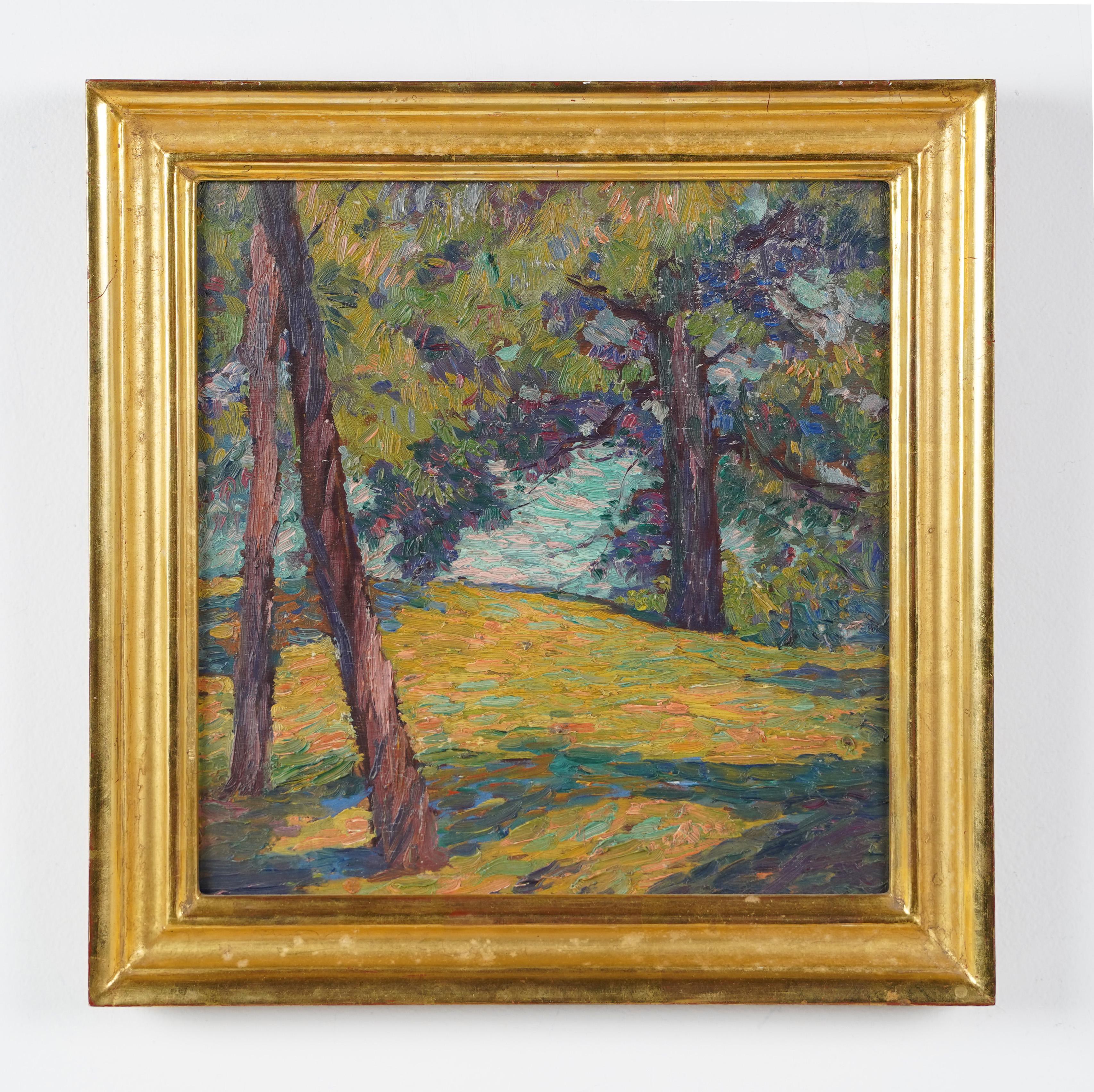 Antique American Impressionist Thick Impasto Landscape Giltwood Framed Painting 1