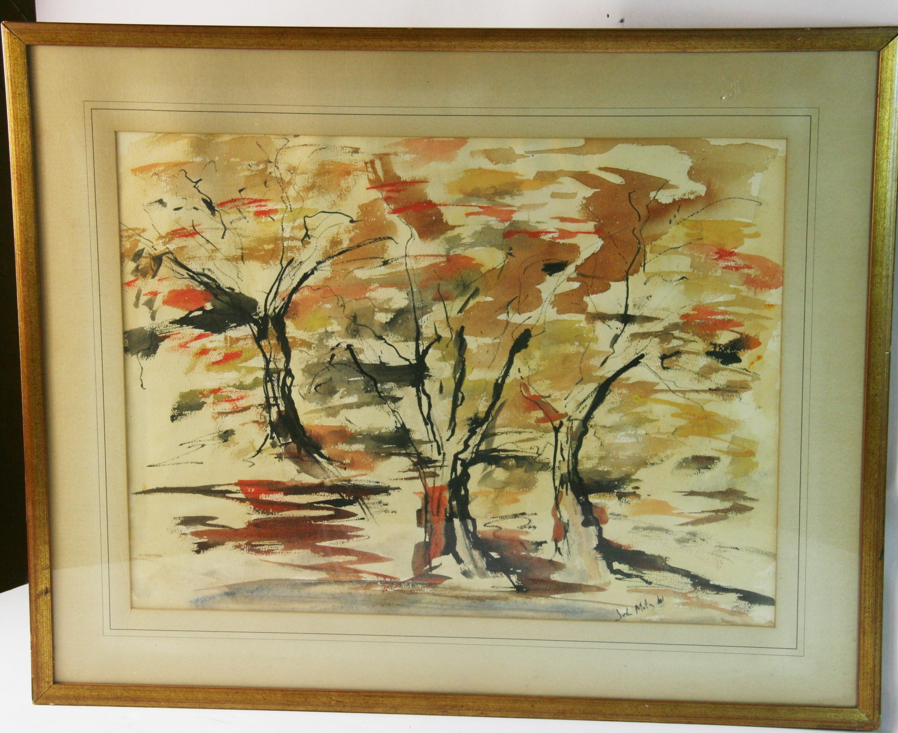 Landscape Painting de Unknown - Árboles impresionistas americanos antiguos de John Motz 61