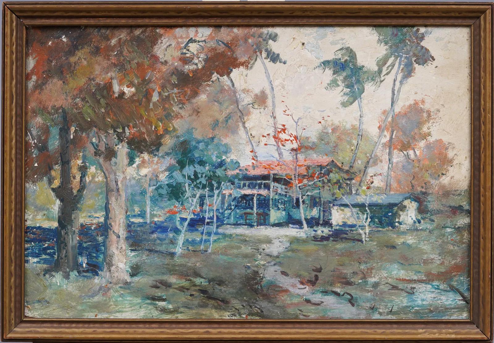 Antiguo cuadro impresionista americano Paisaje hawaiano de playa tropical - Painting de Unknown