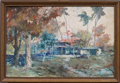 Antique American Impressionist Tropical Beach Scene Hawaiian Landscape Painting