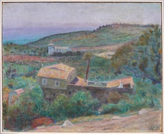 Peinture à l'huile impressionniste américaine ancienne, paysage marin côtier, encadrée