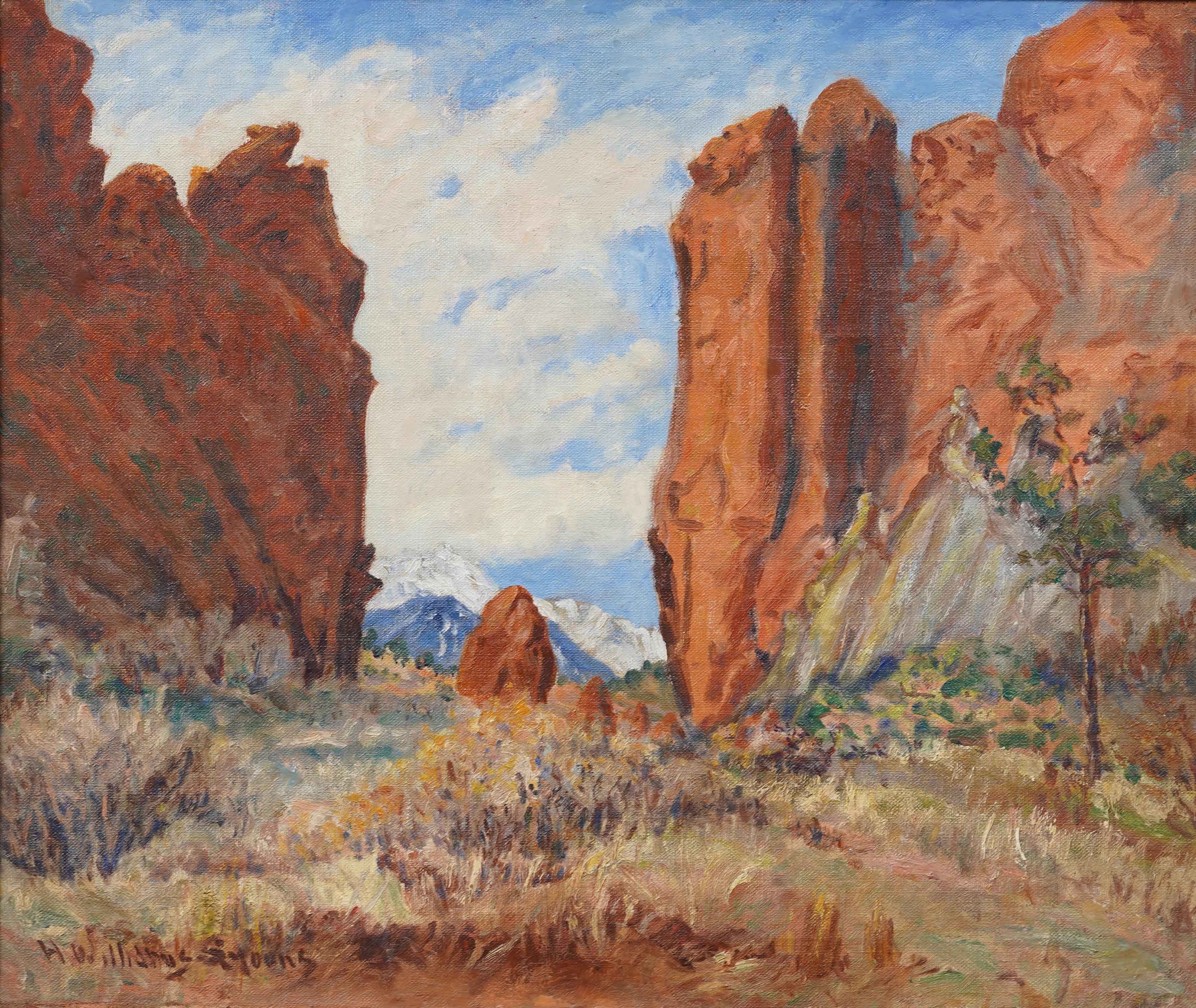 Antico dipinto impressionista americano del paesaggio occidentale Pike's Peak Colorado - Painting Impressionismo di Unknown