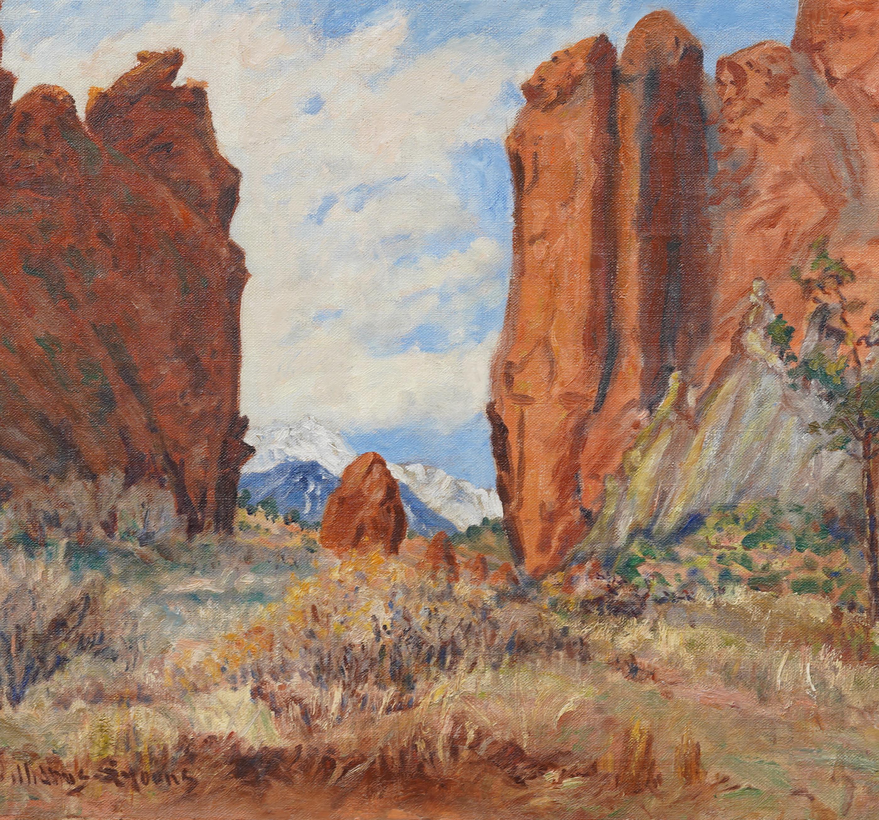 Un antico dipinto di paesaggio occidentale impressionista americano meravigliosamente dipinto;  Olio su tela.  Firmato.  Splendidamente incorniciato e pronto da appendere.  