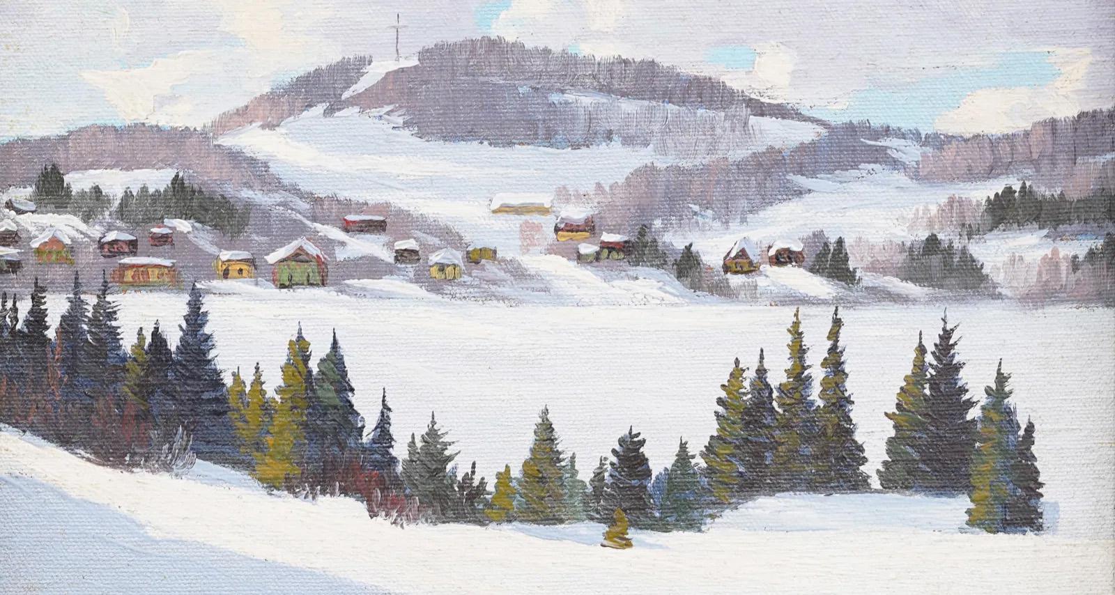 Impressionante dipinto a olio di un paesaggio invernale impressionista americano.  Incorniciato.  Olio su tavola.  Firmato.  Dimensioni dell'immagine, 9H per 11L.