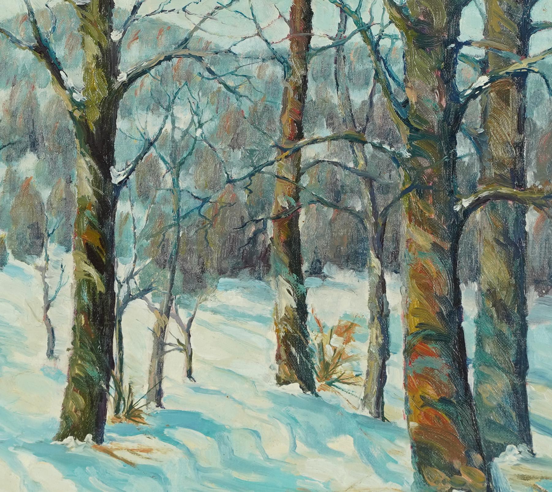 Antique American Impressionist Winter Landscape Signed Period Giltwood Frame For Sale 1