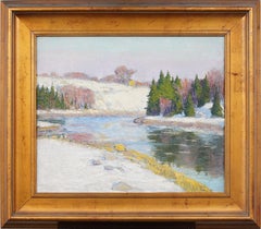 Antique American Impressionist Winter Landscape Snow Scene Framed Oil Painting