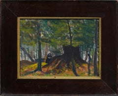Antique American Impressionist Woodland Interior 19th Century Landscape Painting