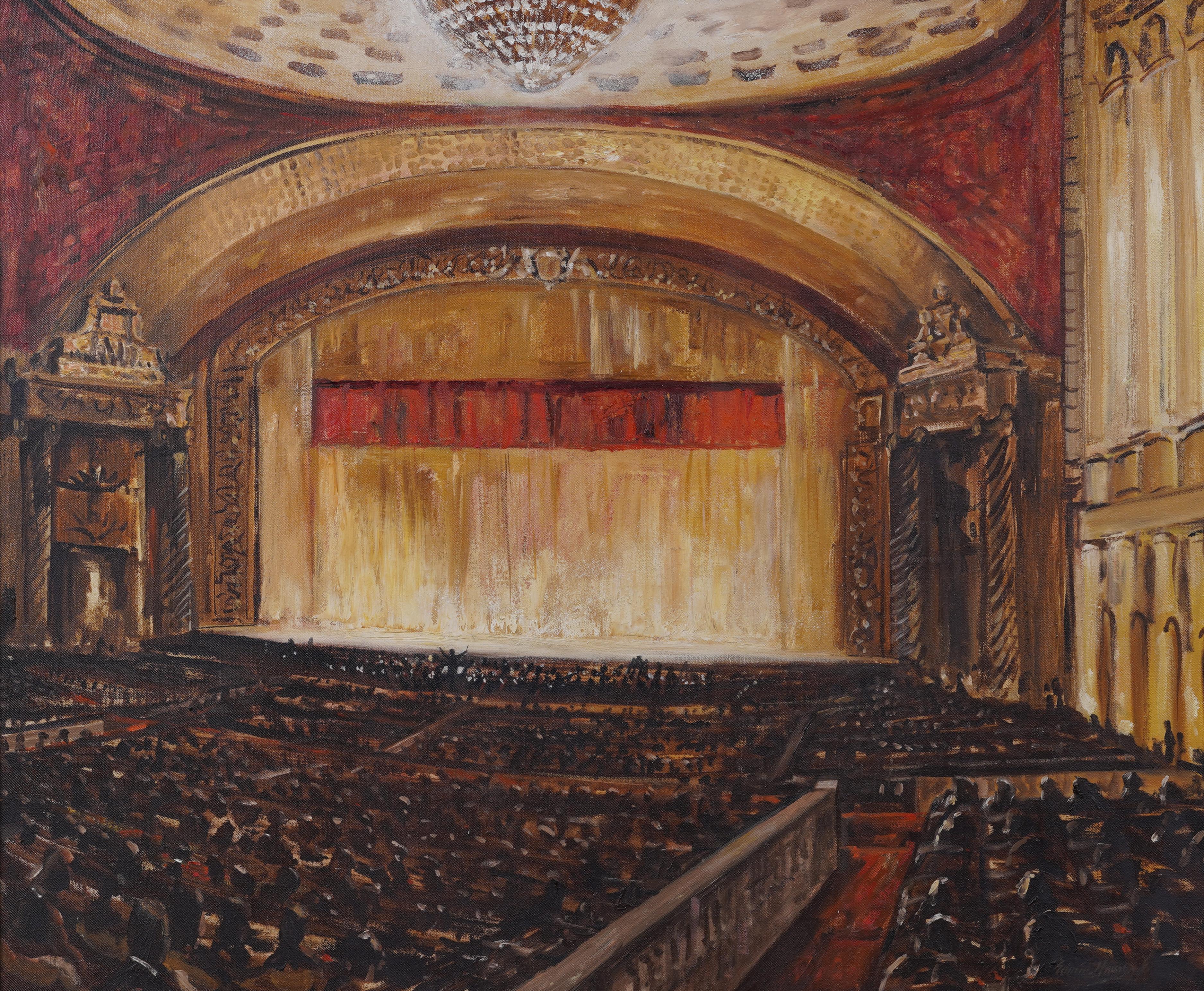 Antico dipinto a olio americano impressionista di grandi dimensioni con cornice firmata - Painting Moderno di Unknown