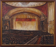 Antiguo cuadro al óleo americano grande impresionista Escena de ópera Enmarcado Firmado
