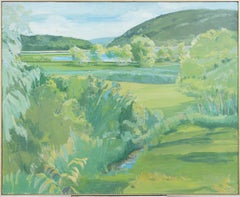 Antique American Large Modernist Signed Summer Landscape Framed Oil Painting