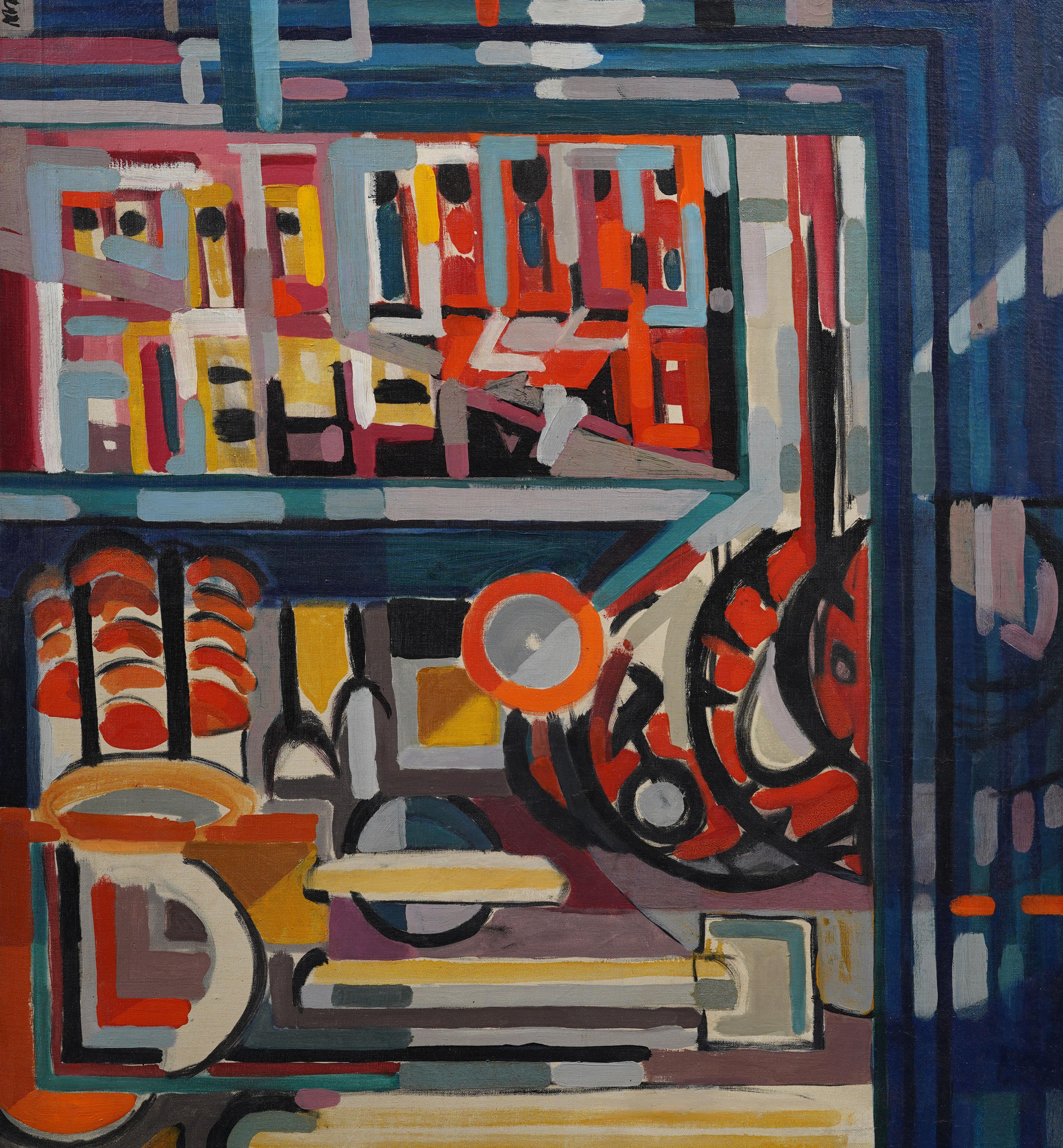 Antique American Large Signed Abstract Expressionist Modern Art  Oil Painting For Sale 1