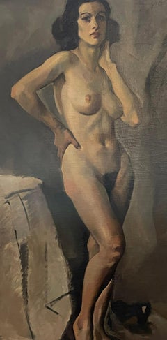 Antique American Life Size Huge WPA Nude Woman Artist Studio Portrait Painting