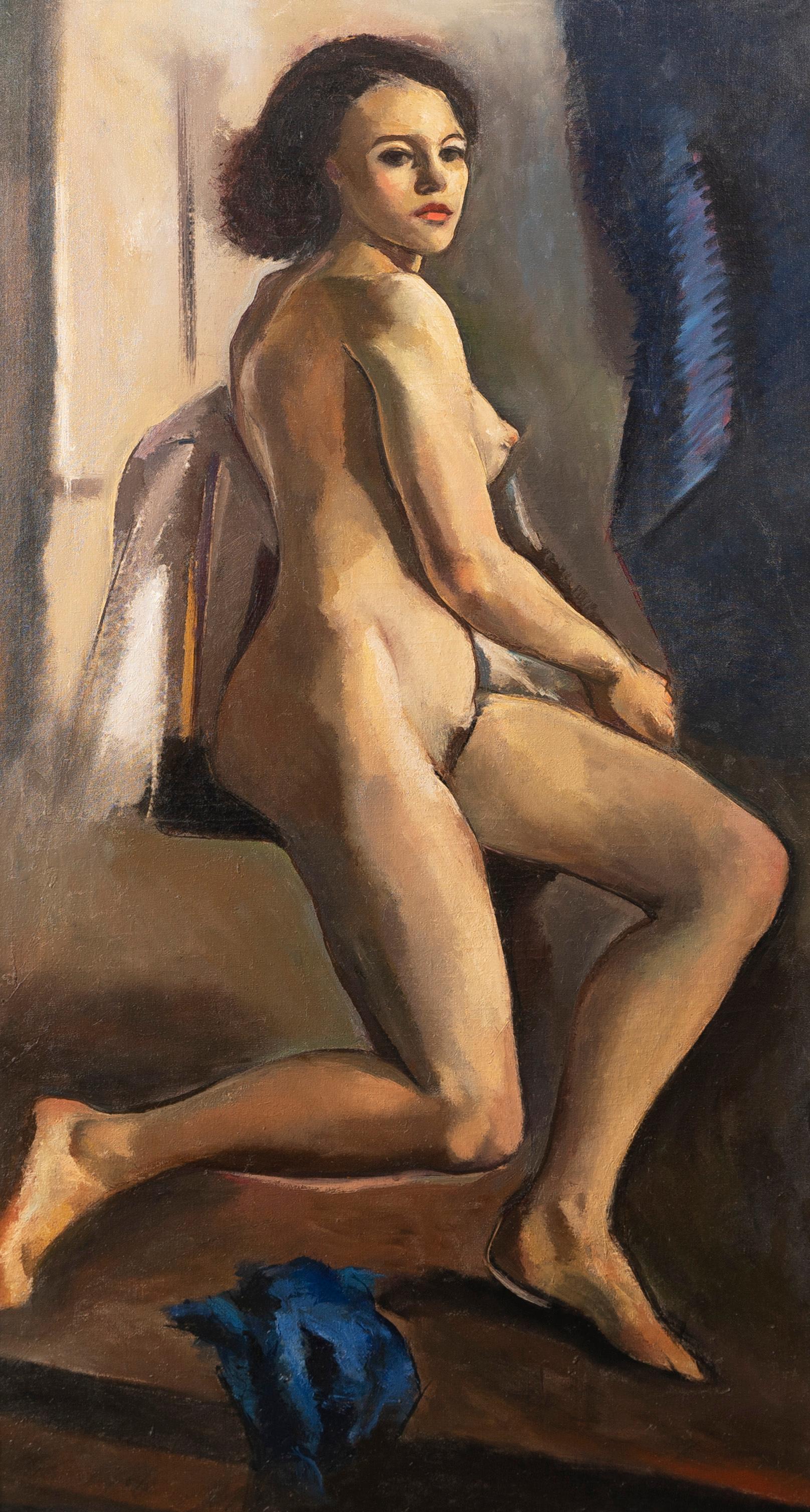 Antique American Life Size Huge WPA Nude Woman Artist Studio Portrait Painting  1