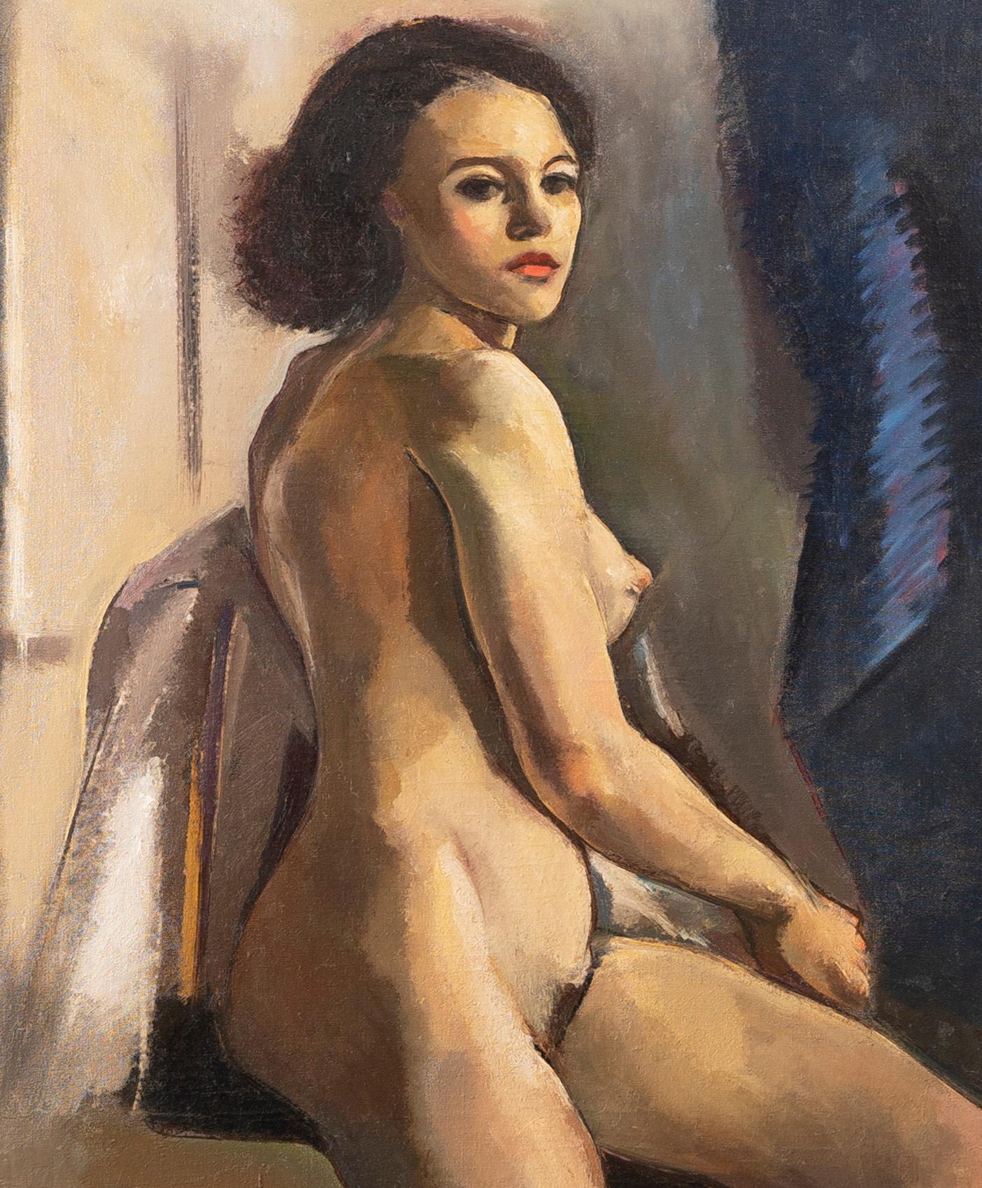 Antique American Life Size Huge WPA Nude Woman Artist Studio Portrait Painting  2