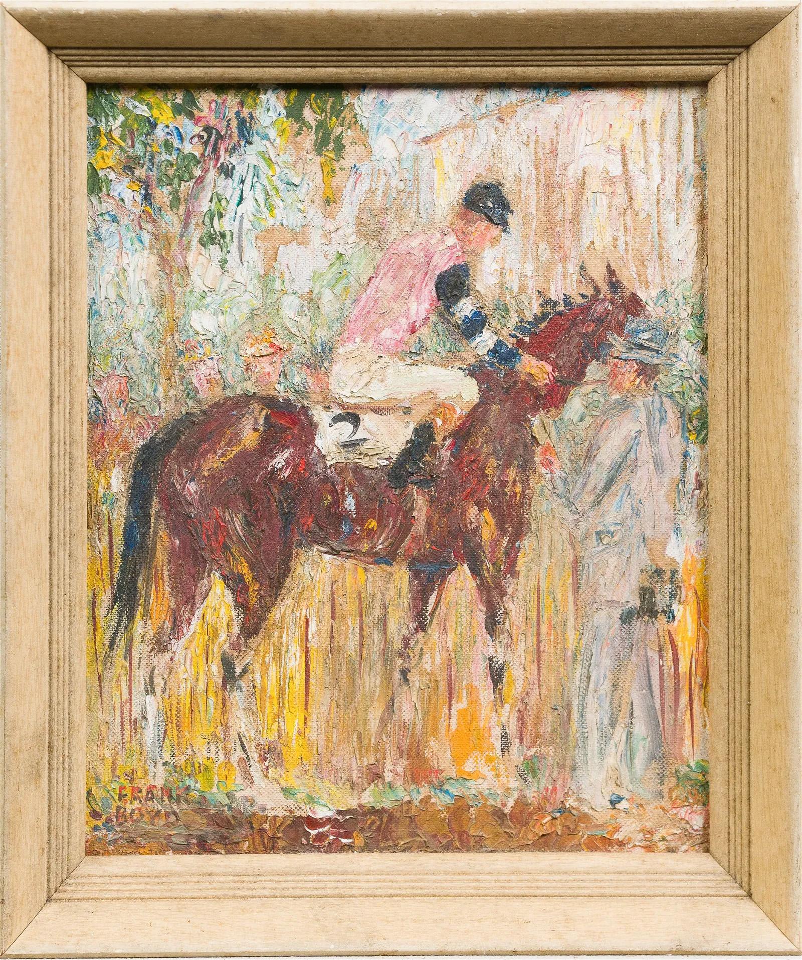 Antico dipinto ad olio incorniciato della corsa dei cavalli di Miami in Florida - Painting di Unknown