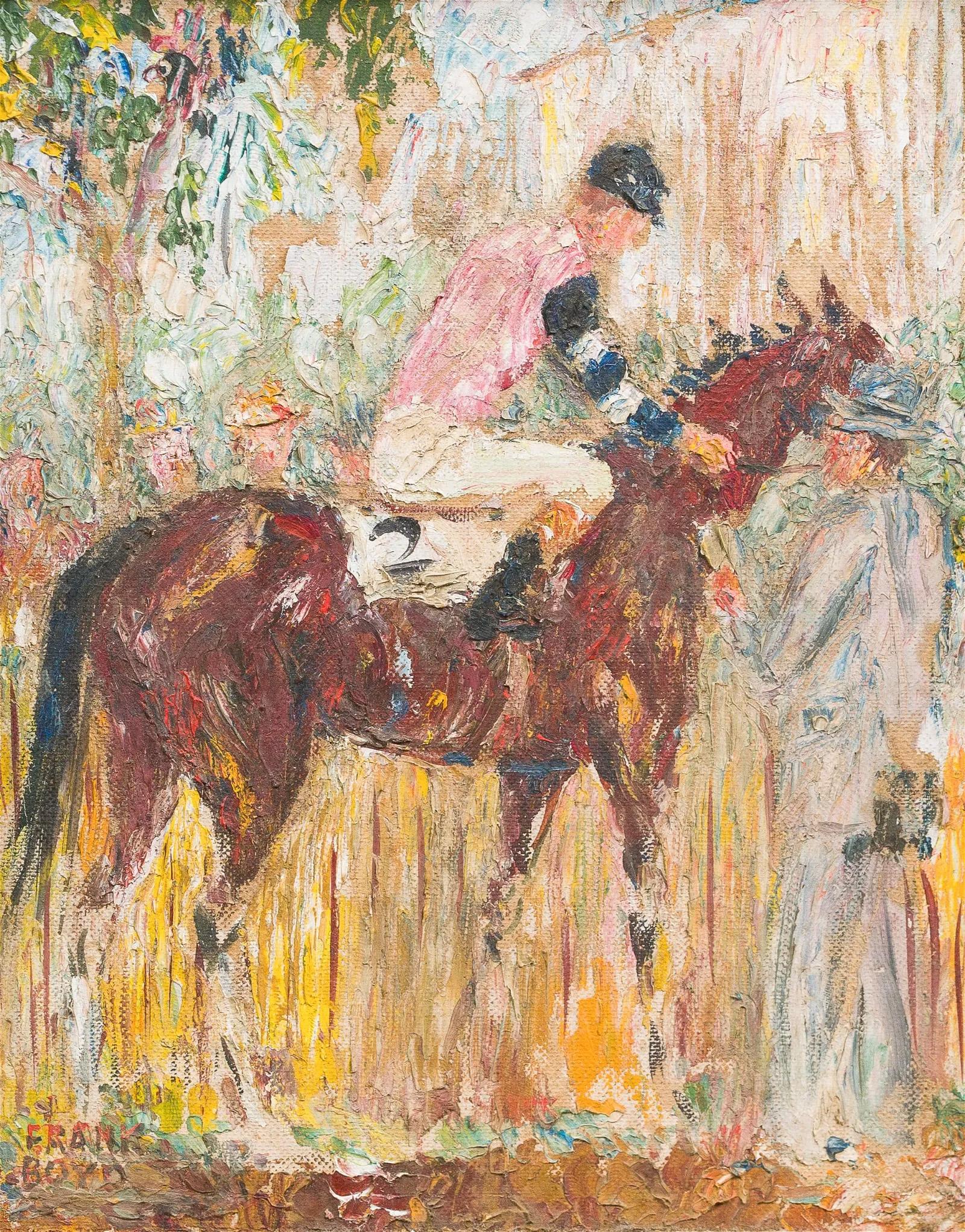 Antico dipinto ad olio incorniciato della corsa dei cavalli di Miami in Florida - Painting Impressionismo di Unknown
