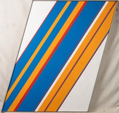 Antique American Mid Century Modern Geometric Abstract Framed Oil Painting