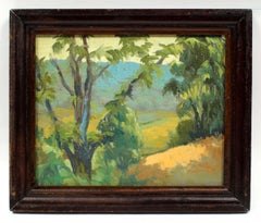Antique American modern California impressionist landscape framed Yellow Blue