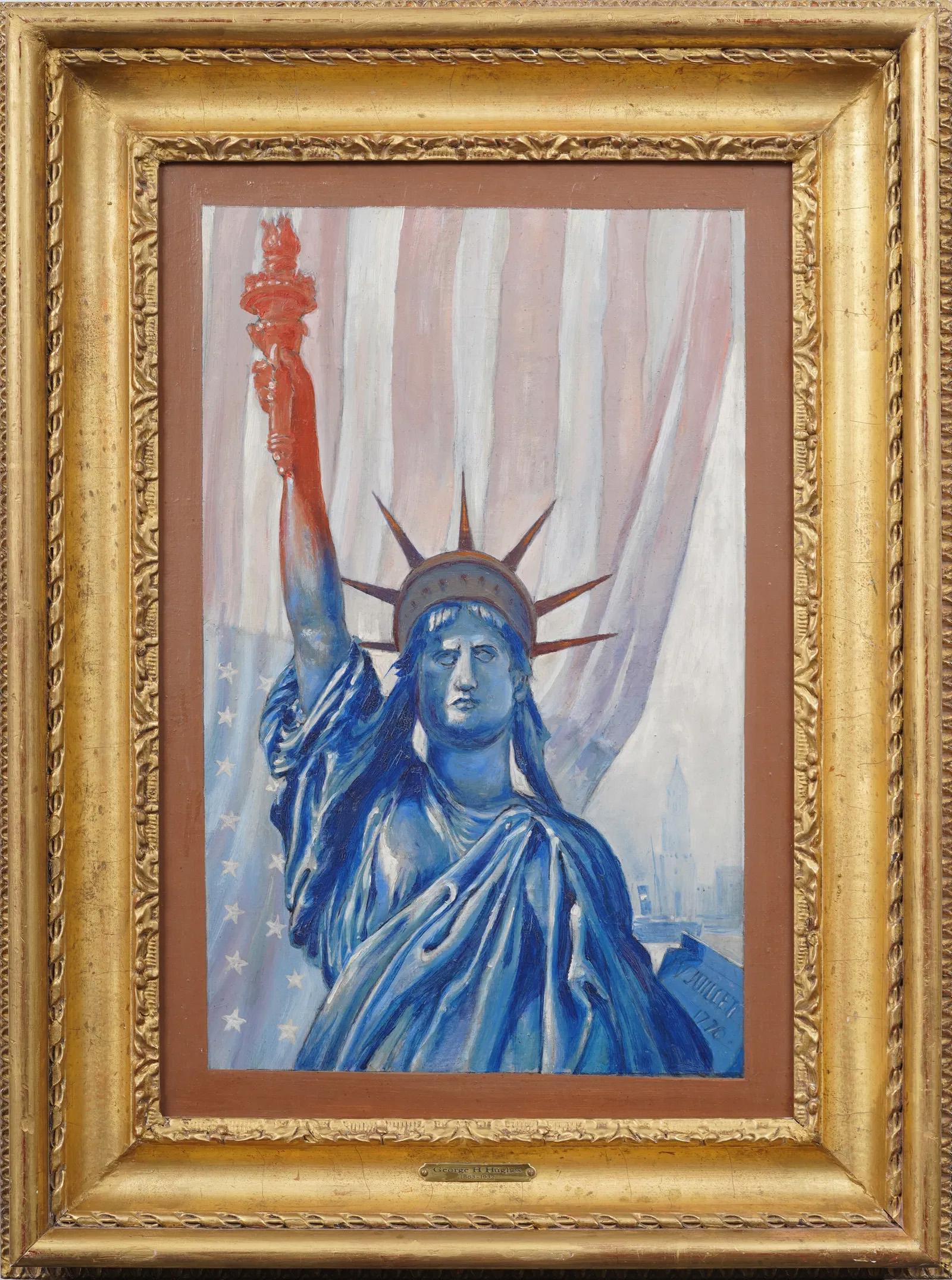 Antiguo Retrato Patriótico Moderno Americano de la Estatua de la Libertad de Nueva York - Painting de Unknown