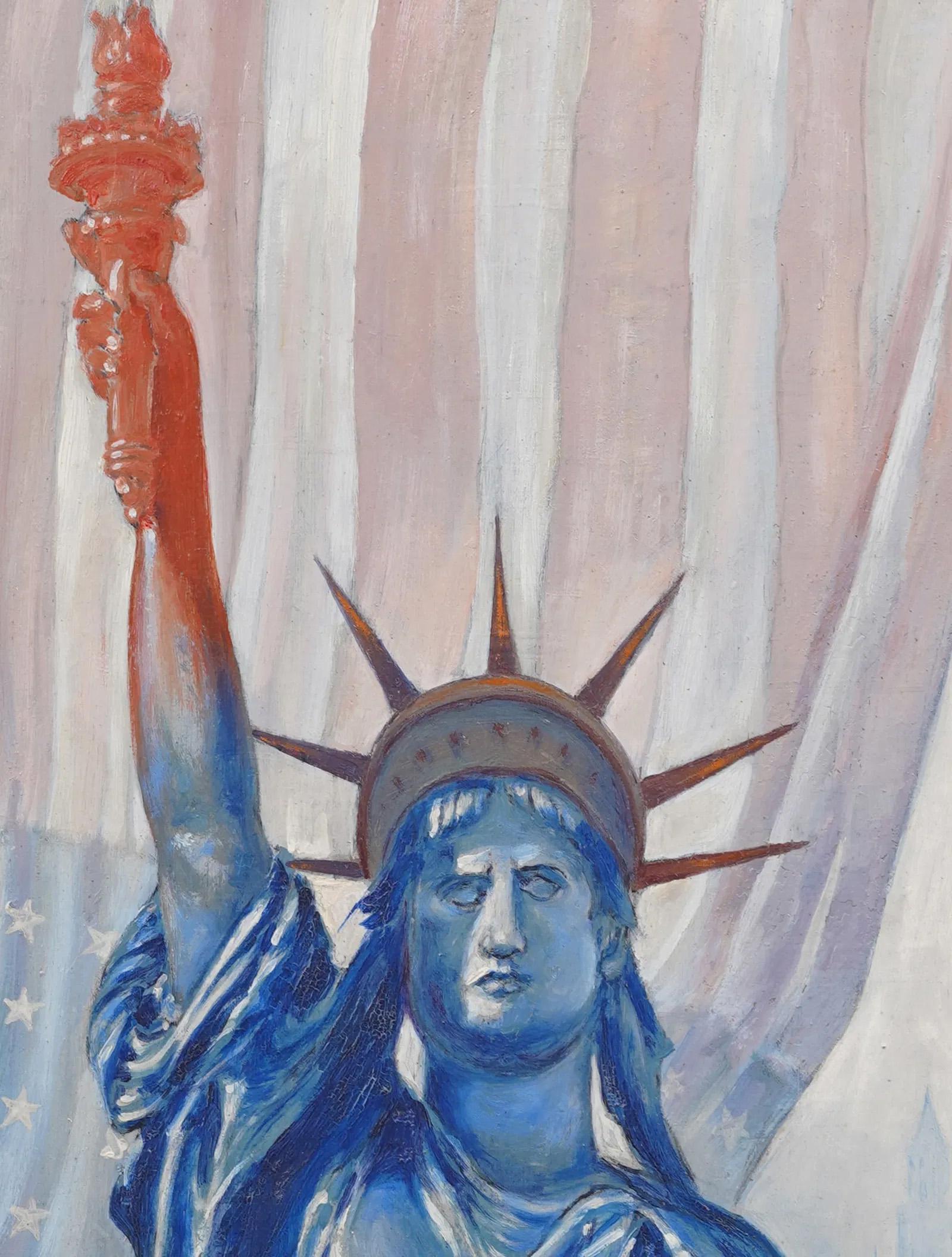 Antiguo Retrato Patriótico Moderno Americano de la Estatua de la Libertad de Nueva York 1