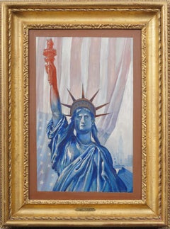 Antike amerikanische moderne patriotische Freiheitsstatue der Freiheitsstatue in New York Cityscape, Porträt