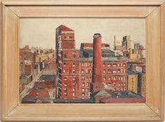 Antique American Modern WPA Cityscape "View of Brooklyn, New York" Oil Painting