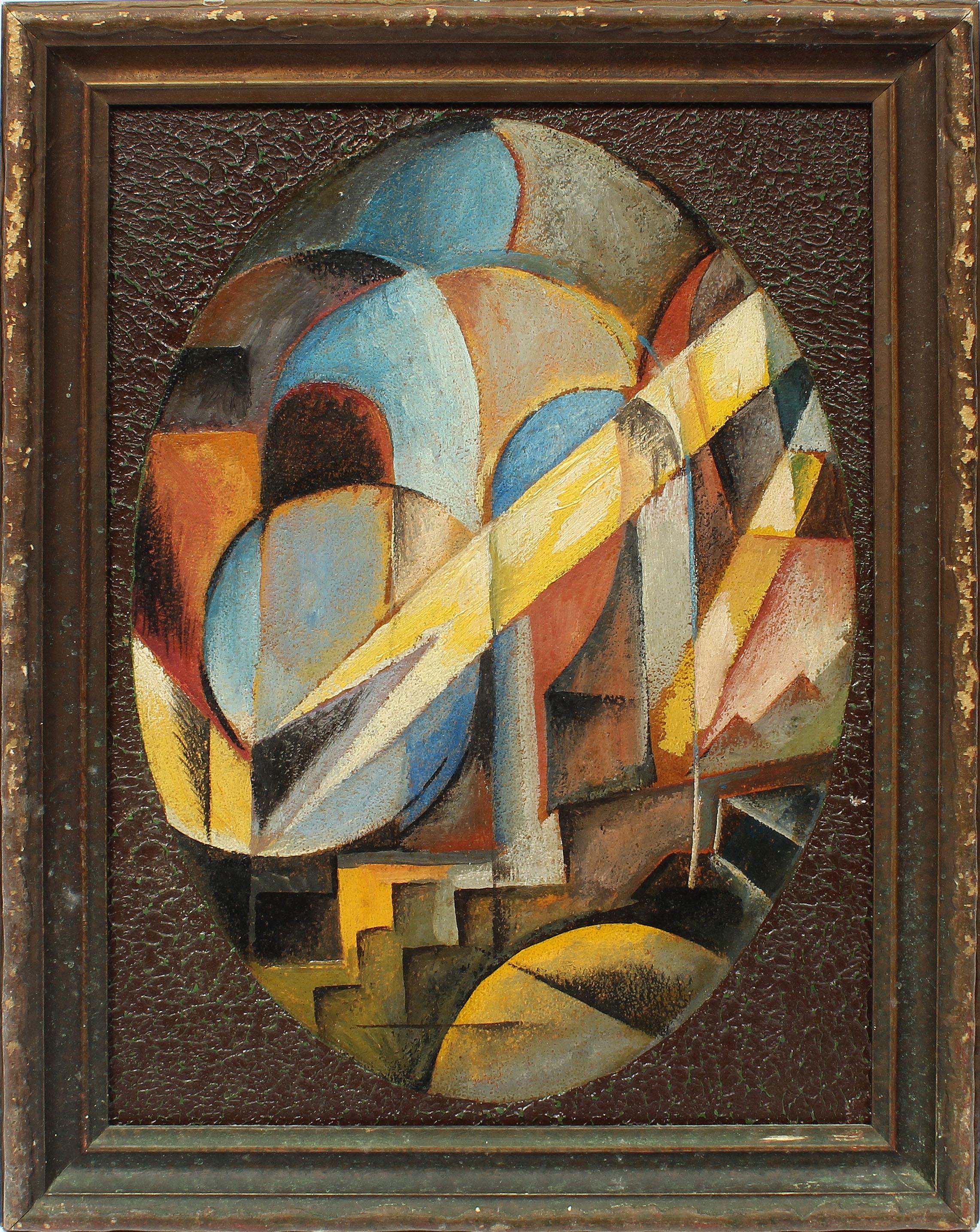 Unknown Abstract Painting - Antique American Modernist 1920s Cubist Cityscape Abstract Original Oil Painting