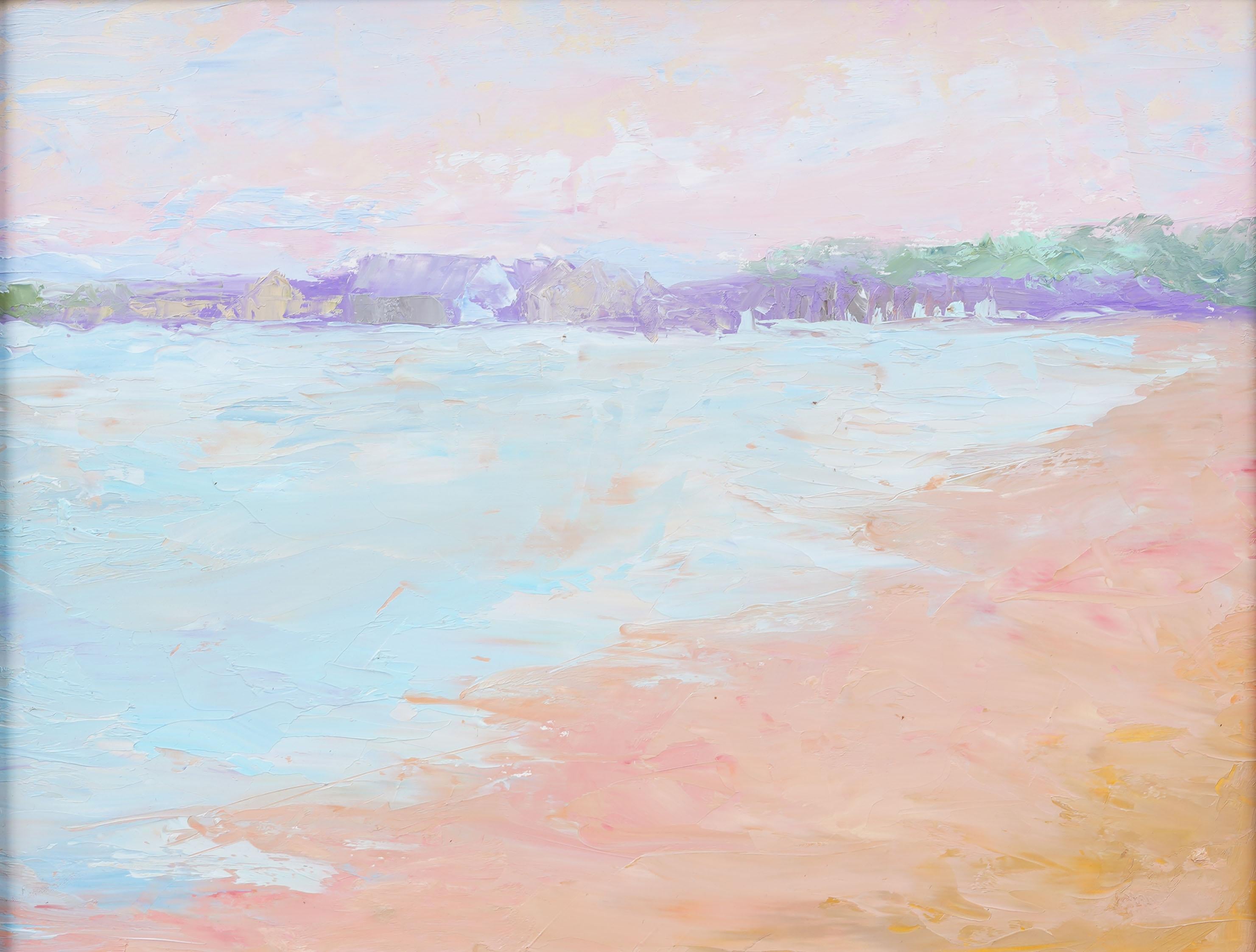Peinture à l'huile originale encadrée : Scène de plage abstraite moderniste américaine ancienne - Moderne Painting par Unknown
